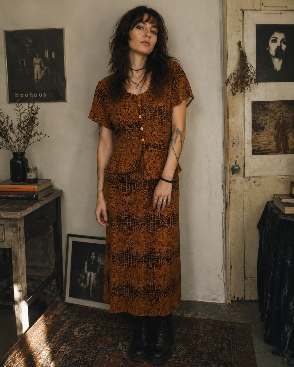 VNT Sag Harbor Dress Jacket Outfit 8 Brown Snake Print Peplum Witchy 90s  Grunge